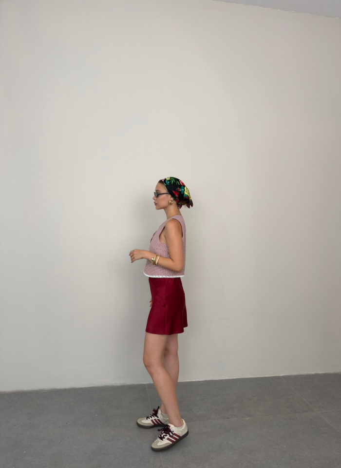 BORDO KISA SATEN ETEK