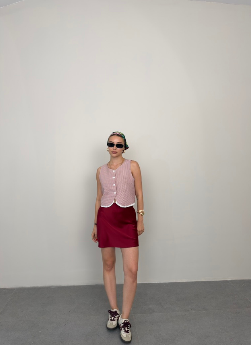 BORDO KISA SATEN ETEK