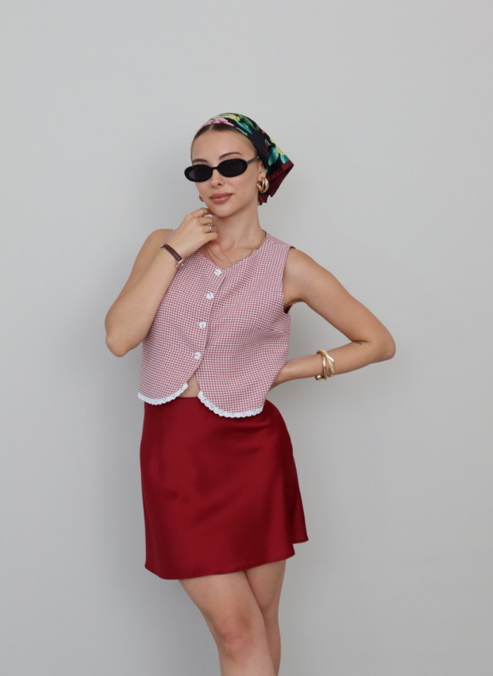 BORDO KISA SATEN ETEK