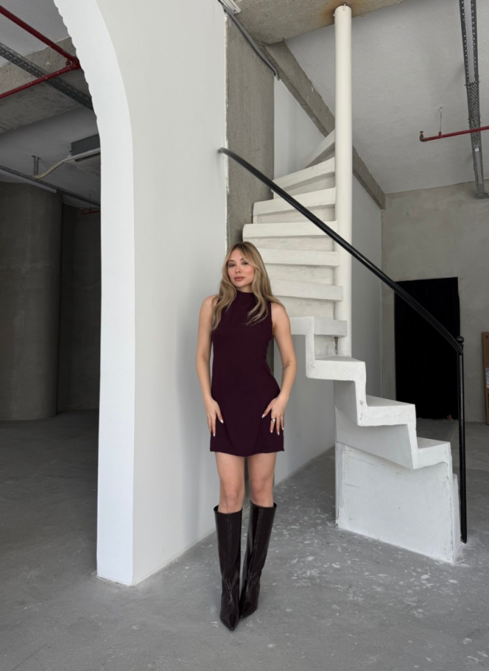 BORDO VELVET ELBİSE