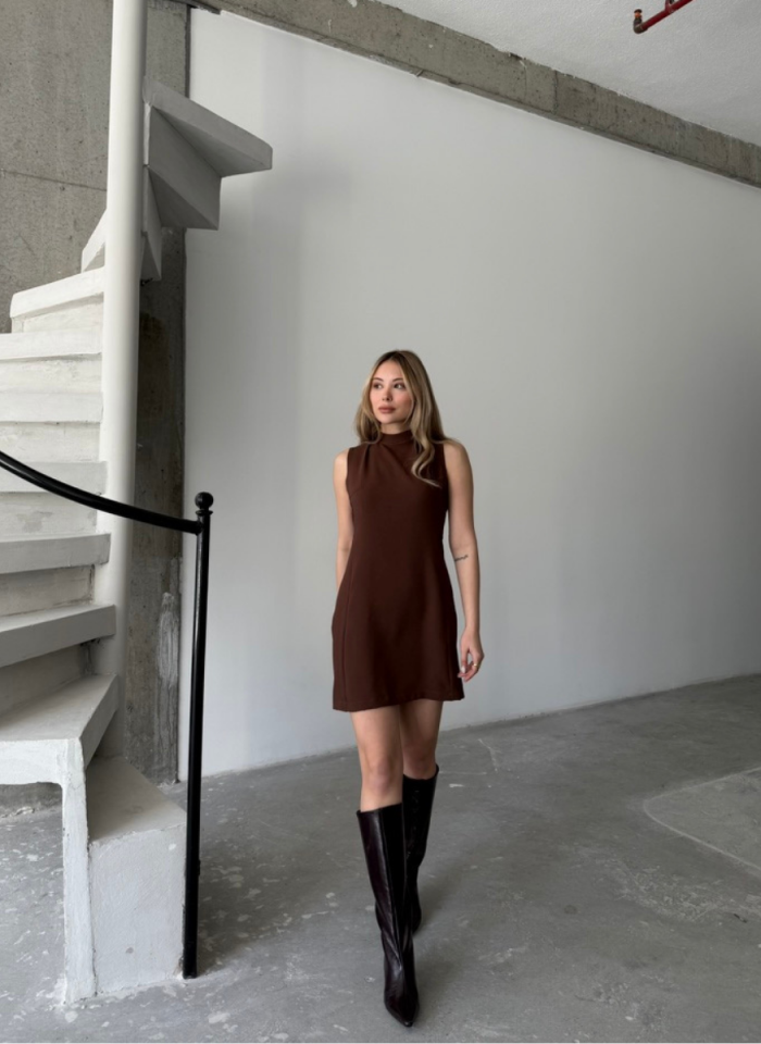 KAHVE VELVET ELBİSE