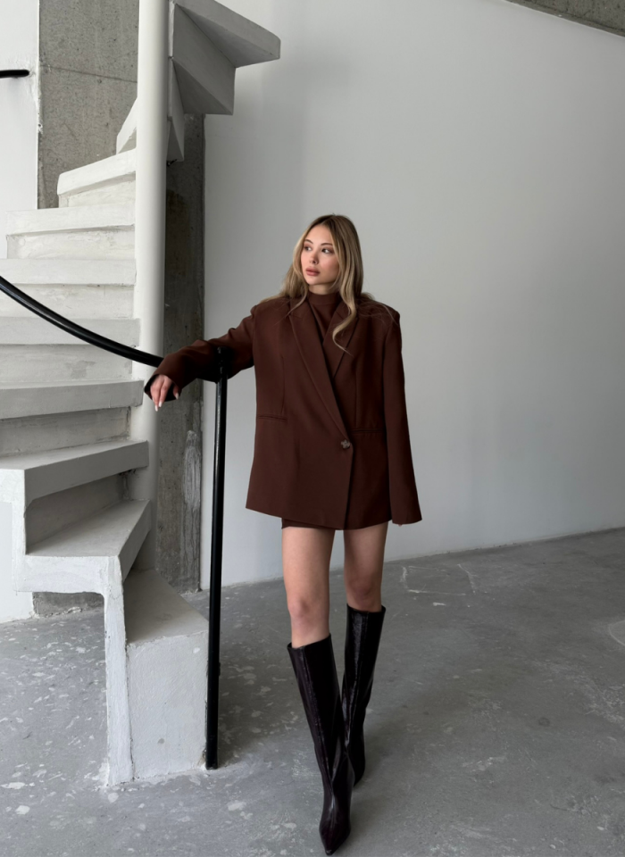 KAHVE VELVET ELBİSE