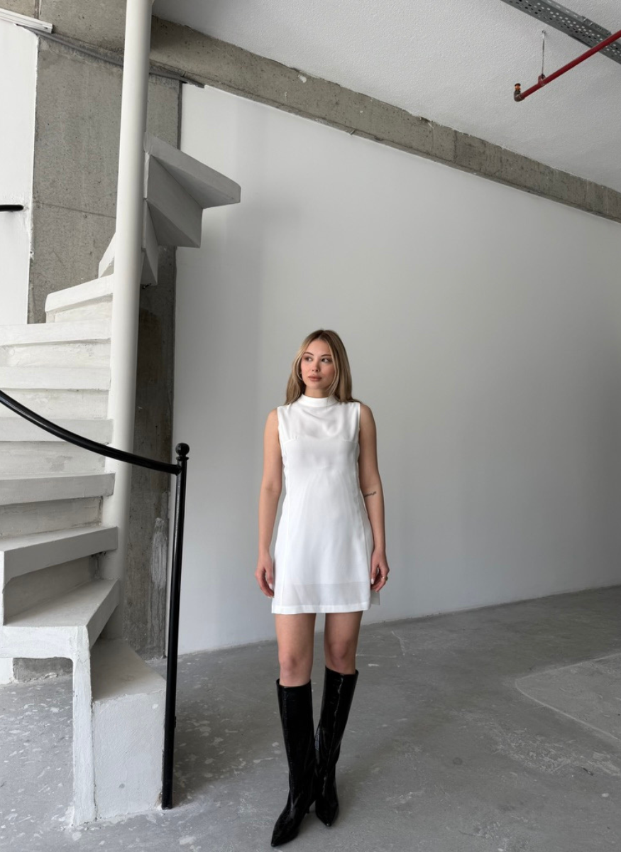 BEYAZ VELVET ELBİSE